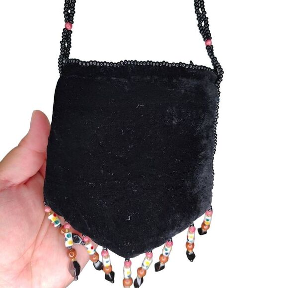 Vintage Velvet Amulet Front Beaded Boho Cross Body Medicine Coin Bag - Picture 6 of 9